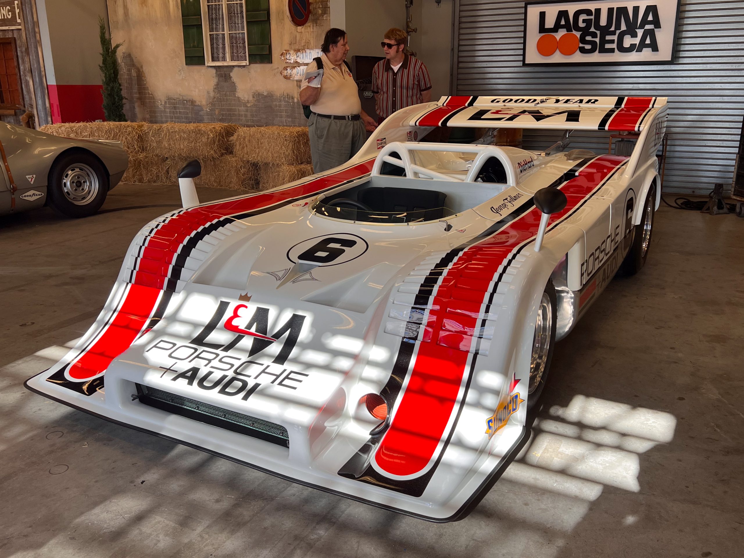 A white, red, and black Porsche 917/10