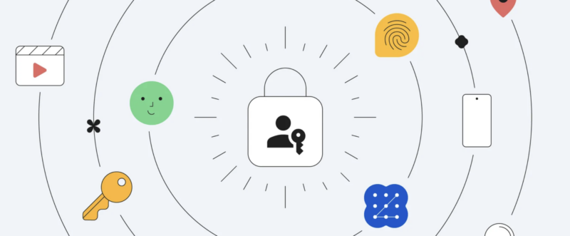 An icon representing a key amongst other Google-style icons