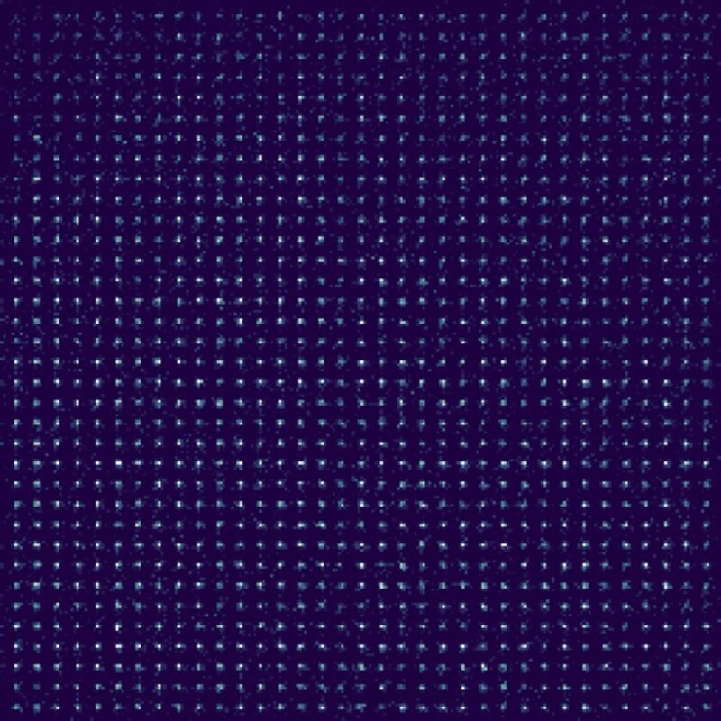 Dark blue background filled with a regular grid of light dots