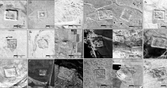 More spy satellite images showing sites of probable Roman forts. 