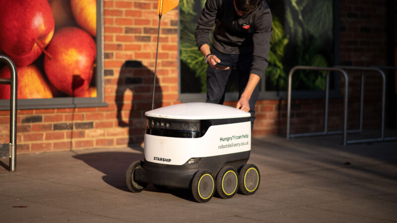 A 2020 file photo of a Starship Technologies food delivery robot.