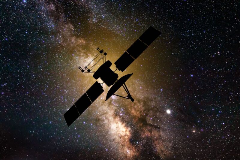 Image of a satellite in outer space.