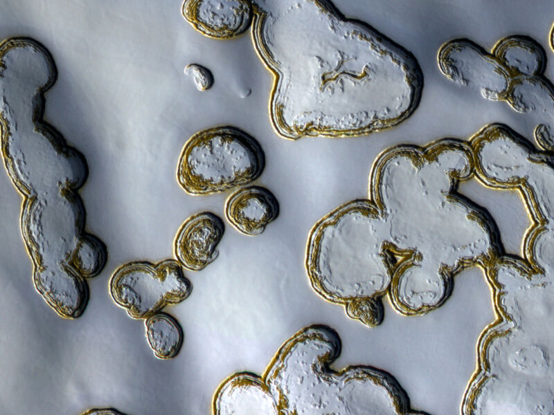 Some of the ice near the South Pole of Mars stays around all year long.