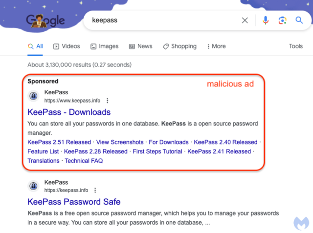 Screenshot of the malicious ad hosted on Google.