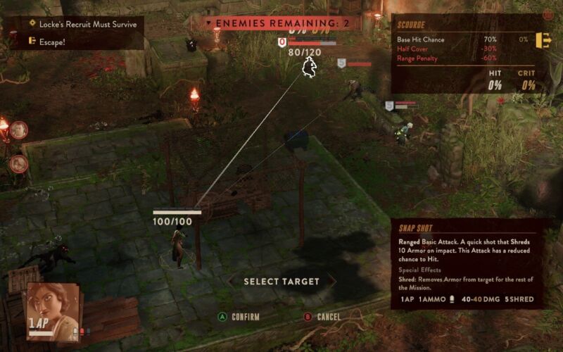 Screenshot showing character lining up a shot in Lamplighters League