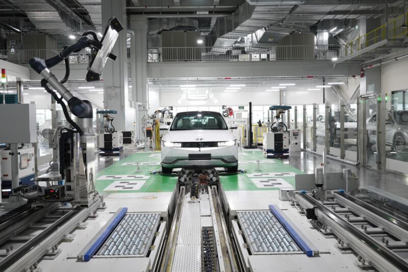 A Hyundai Ioniq 5 on the production line