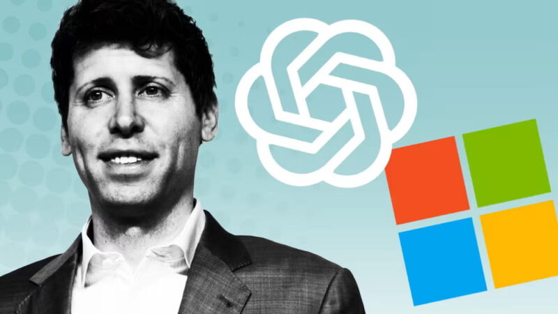 Montage of Sam Altman, OpenAI, and MSFT logos