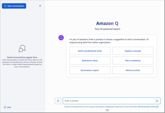 A screenshot of the Amazon Q interface, provided by Amazon.