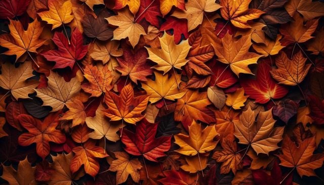 An AI-generated image of autumn leaves created by DALL-E 3.