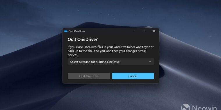 Microsoft pulls OneDrive update that would quiz you before letting you quit thumbnail