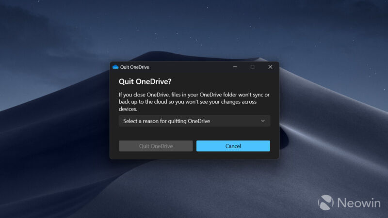 Microsoft briefly tested a drop-down survey that you would need to fill out before you could quit the OneDrive app.