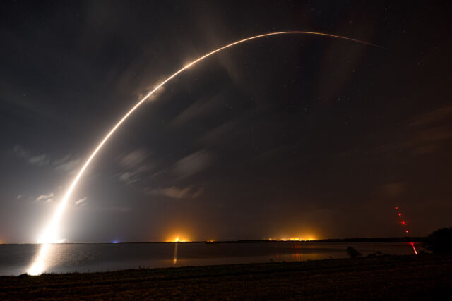 A SpaceX Falcon 9 rocket streaks into orbit from Cape Canaveral, Florida, on November 22. This mission was the 180th launch of the year to successfully reach orbit.