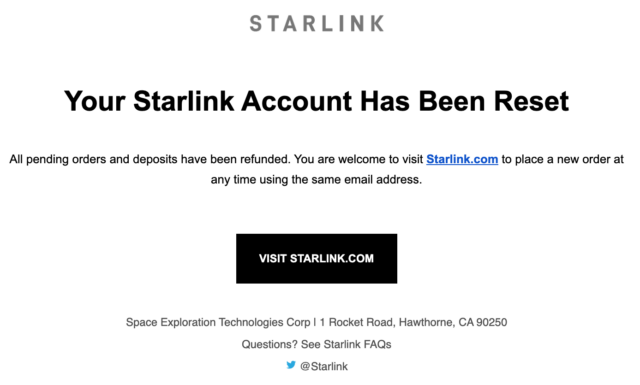 Starlink account reset email sent by mistake to many customers.