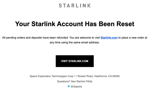 Correo electrónico de restablecimiento de cuenta de Starlink enviado por error a numerosos clientes.