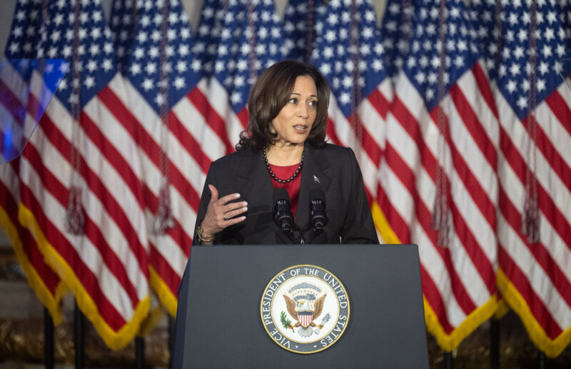 Vice President Kamala Harris speaks at a National Space Council meeting Wednesday in Washington.