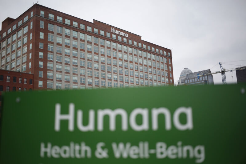 Signage is displayed outside the Humana Inc. office building in Louisville, Kentucky, US, in 2016. 