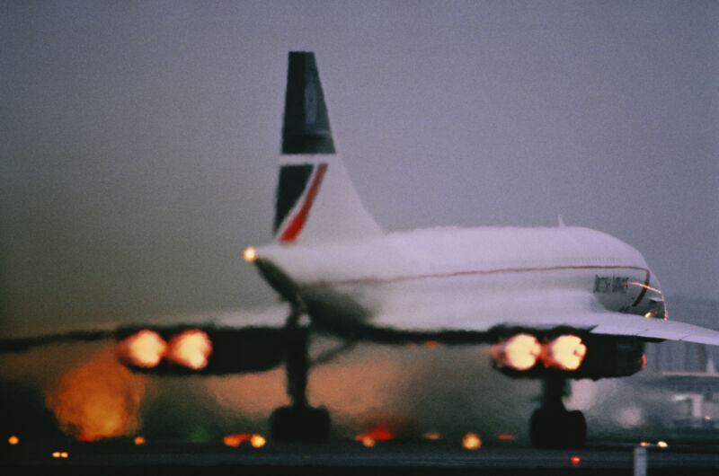 British Airways Aerospatiale BAC Concorde taking-off with afterburners blazing.