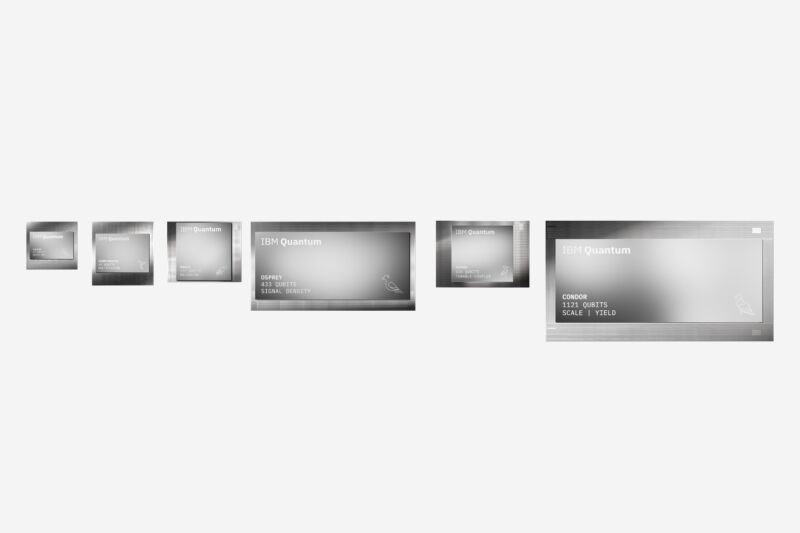 Image of a series of silver-covered rectangles, each representing a processing chip.