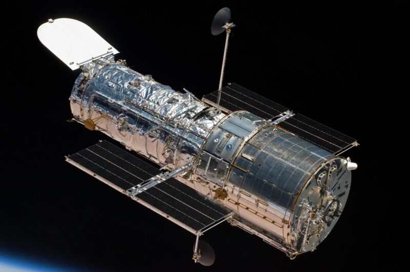 The Hubble Space Telescope viewed from Space Shuttle Atlantis during a servicing mission in 2009.
