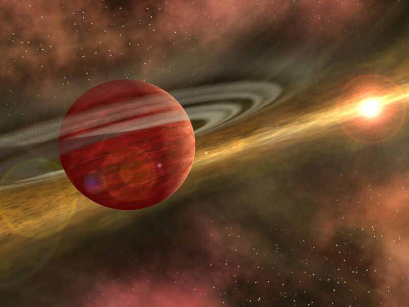 Artist's conception of a planet embedded in a disk of dust.
