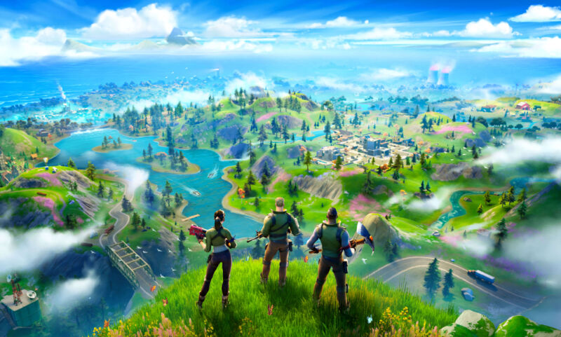 Fortnite characters looking across the many islands and vast realm of the game.