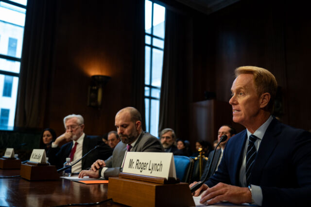 Roger Lynch, CEO of Condé Nast, testifies before the Senate Judiciary Subcommittee on Privacy, Technology, and the Law during a hearing on “Artificial Intelligence and The Future Of Journalism.”