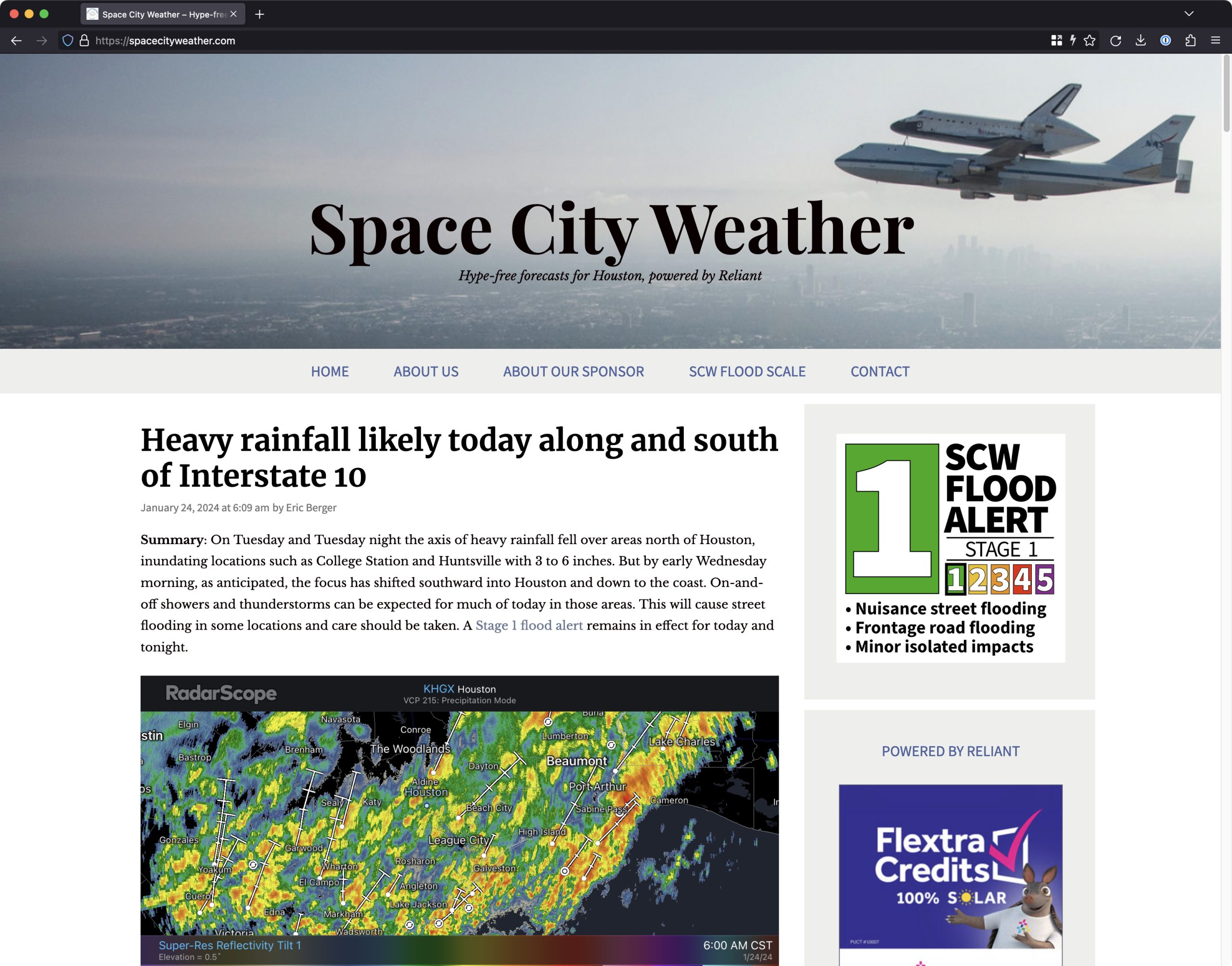 Screenshot of spacecityweather.com front page