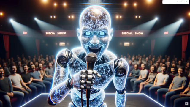 A Dudesy-generated image representing AI's impending replacement of human stand-up comedy.