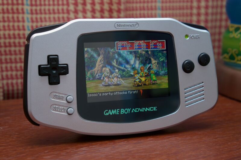 Game Boy Advance, modded, on display