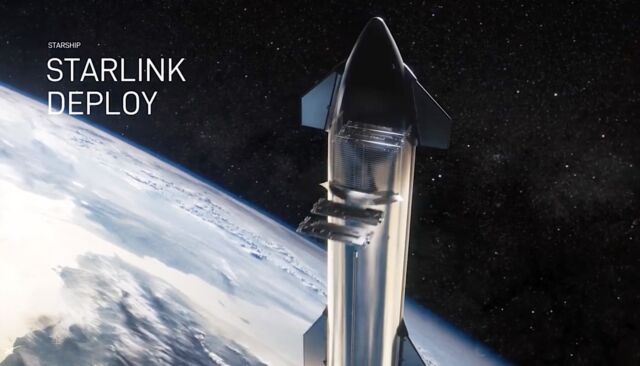 This screenshot of a SpaceX animation shows how Starlink satellites will deploy from Starship in orbit.