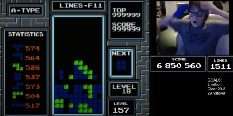 34 years later, a 13-year-old hits the NES Tetris “kill screen” thumbnail