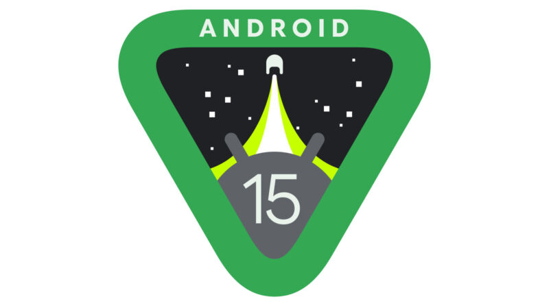 El logotipo de Android 15.  Esto es "Android V," si no puedes distinguirlo por el logo. 