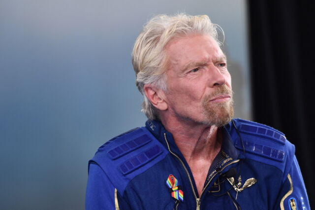Sir Richard Branson speaks after he flew into space aboard a Virgin Galactic rocket plane in 2021.