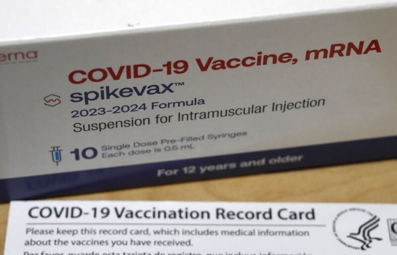 The Moderna Spikevax COVID-19 vaccine is shown at a CVS in 2023.