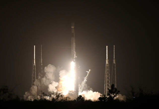 A SpaceX Falcon 9 rocket lifts off from Space Launch Complex 40 early Thursday with NASA's PACE spacecraft.