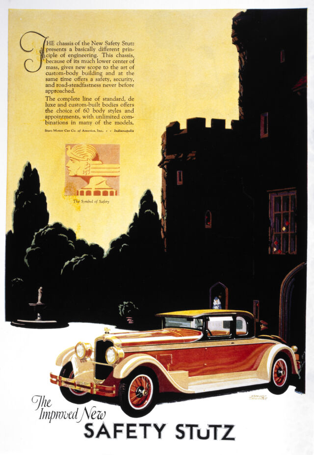 Stutz Motor Car Company of America Advertisement for New Improved Safety Stutz Automobile, 1927. 