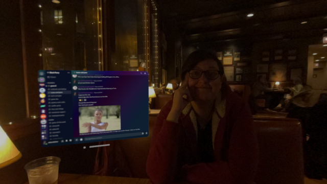 My wife and I were both participating in a Discord chat with friends while we were out to dinner, and I had the Discord window open over the table with Vision Pro.