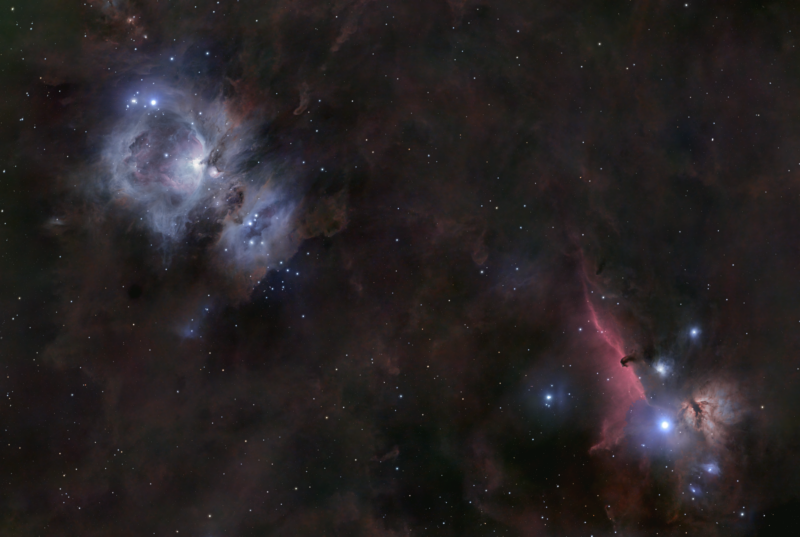 The Flame and Horsehead nebulae in Orion.