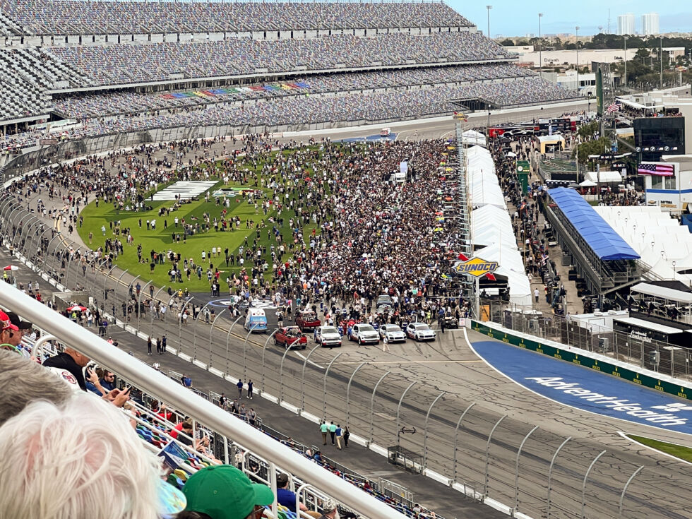 The crowd for the 2024 Rolex 24 was larger even than last year. This is the pre-race grid walk, which I chose to watch from afar. 