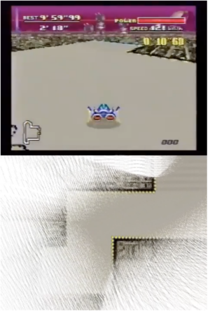 A frame from the machine learning tool Guy Perfect used to read inputs from a VHS recording and re-create long-lost <em>F-Zero</em> courses.