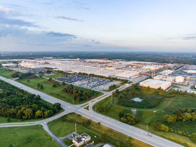An aerial photo of Toyota's factory in Georgetown, Kentucky