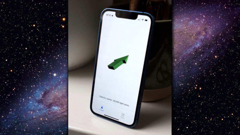 Una foto de Galactic Compass ejecutándose en un iPhone.
