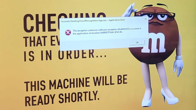 Reddit post shows error message displayed on a University of Waterloo vending machine (cropped and lightly edited for clarity).