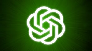 An OpenAI logo over a green background.