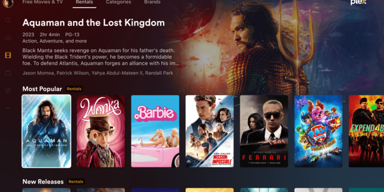 Plex, where people typically avoid Hollywood fees, now offers movie rentals