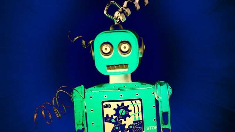 Illustration of a broken toy robot.