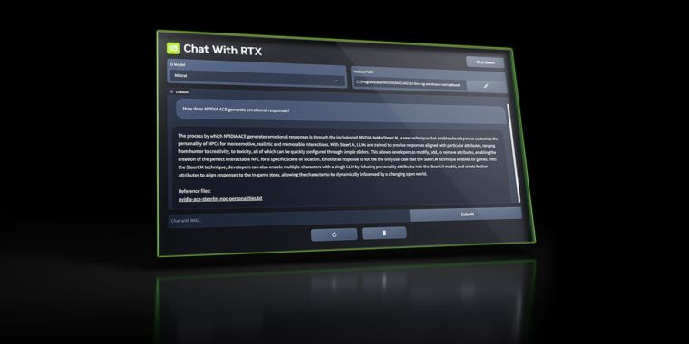 Nvidia’s “Chat With RTX” is a ChatGPT-style app that runs by yourself GPU