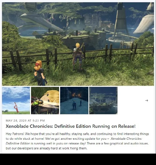 In a post cited in Nintendo's lawsuit, Yuzu's developers tout that <em>Xenoblade Chronicles</em> is "running well on release day."