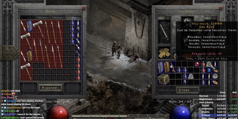 Diablo II ストリーマーは 300 万分の 1 のアイテムのドロップを見つけ、笑いのために即座に販売します