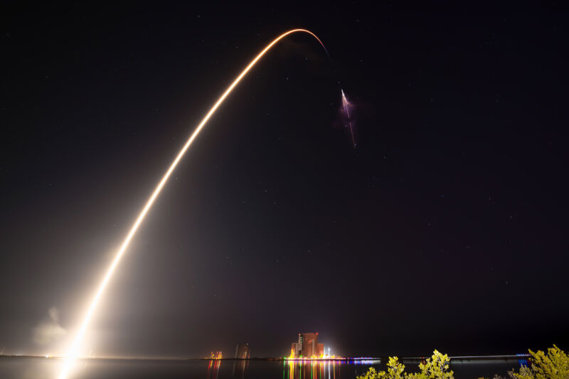 A SpaceX Falcon 9 rocket streaks into orbit Sunday night from NASA's Kennedy Space Center in Florida, ferrying a crew of four to the International Space Station.